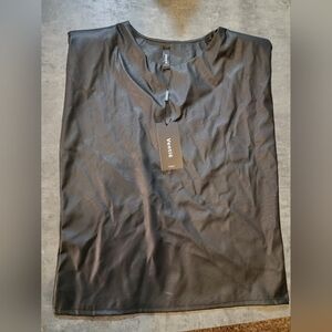 Faux Leather Padded Shoulder Black Tank